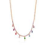 Load image into Gallery viewer, Colorful Dangle Station Necklace In Rose Gold Plating - Nili Gem