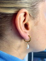 Load image into Gallery viewer, Dangling Fresh Water Pearl Half Hoop Earrings In Gold Vermeil - Nili Gem