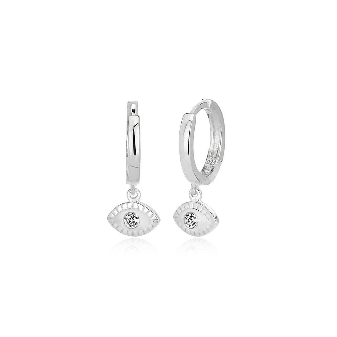 Diamond Cut Sterling Silver Dangling Evil Eye Hoop Earrings - Nili Gem