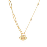 Load image into Gallery viewer, Evil Eye Lock Pendant Station And Paperclip Chain In Gold Vermeil - Nili Gem