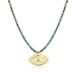 Load image into Gallery viewer, Evil Eye Pendant & Handmade Turquoise Bead Necklace In Gold Vermeil - Nili Gem
