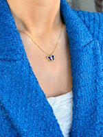 Load image into Gallery viewer, Handmade Enameled Blue Butterfly Pendant Necklace In Gold Vermeil - Nili Gem