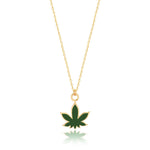 Load image into Gallery viewer, Handmade Enameled Marijuana Leaf Pendant & chain In Gold Vermeil - Nili Gem