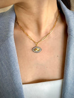 Load image into Gallery viewer, Niligem Evil Eye Paper Clip Necklace In Gold Vermeil - Nili Gem