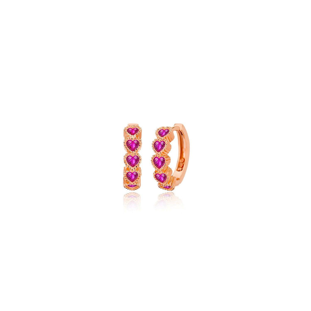 Red Heart Hoop Earrings In Rose Gold Plating - Nili Gem