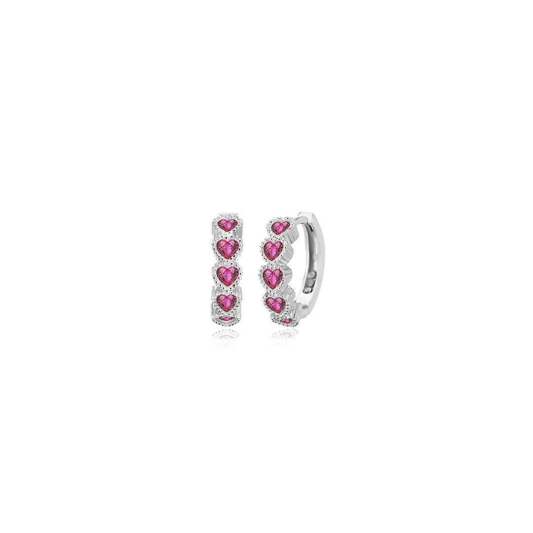 Red Heart Hoop Earrings In Sterling Silver - Nili Gem