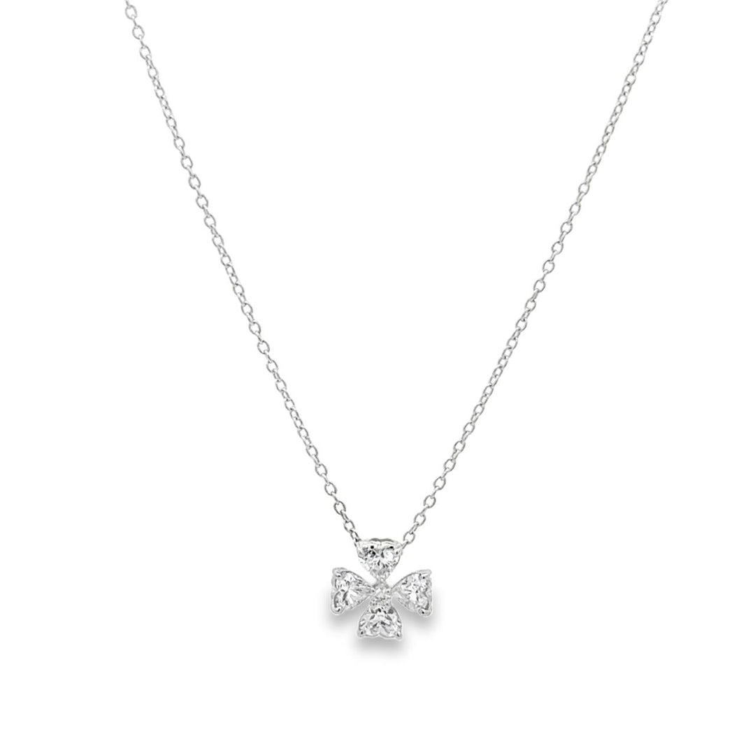18K White Gold Necklace with Natural Heart and Round Diamonds
