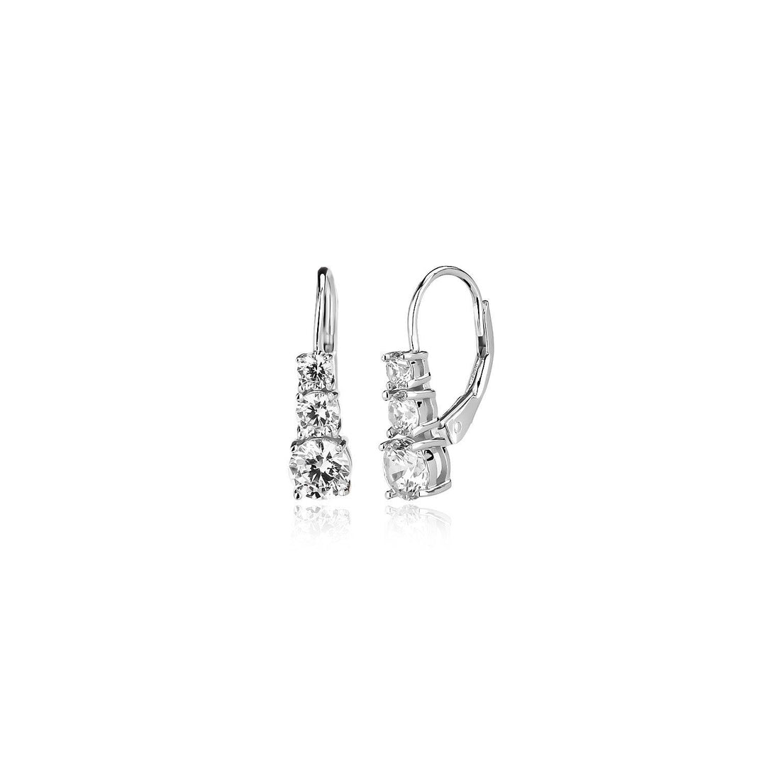 3 stone Lever Back Earrings In Sterling Silver - Nili Gem