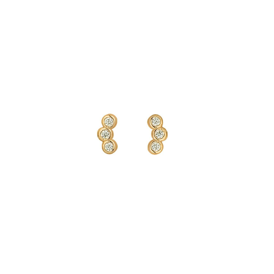 3 stone Stud Earrings in Gold Vermeil - Nili Gem