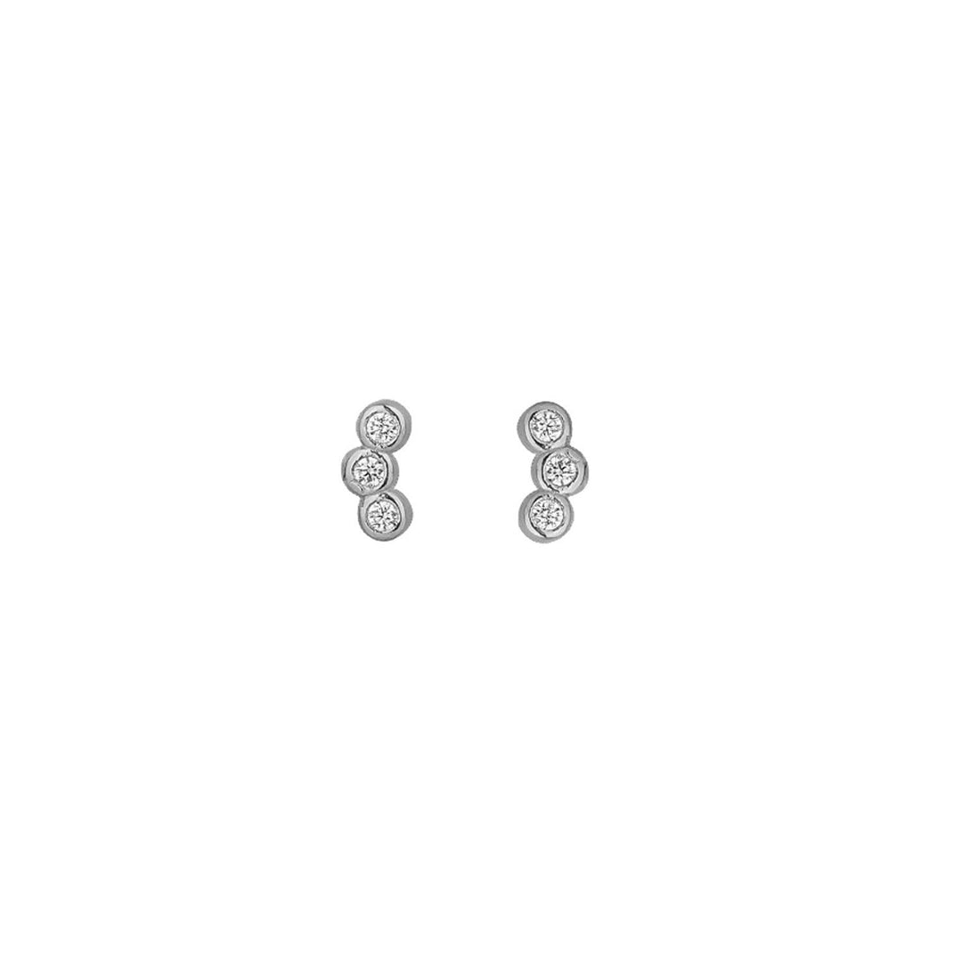 3 stone Stud Earrings in Sterling Silver - Nili Gem