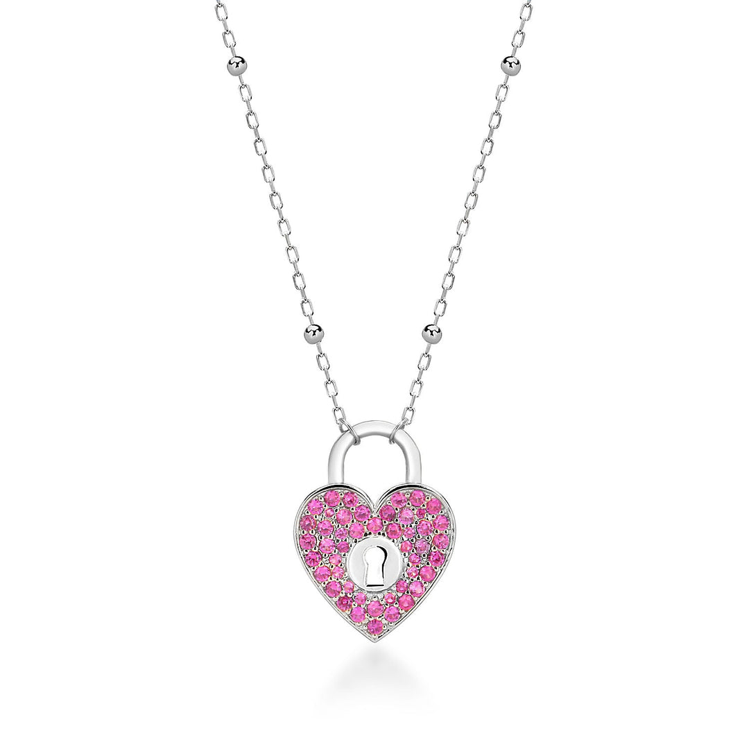 Pink Heart Lock Necklace In Sterling Silver - Nili Gem