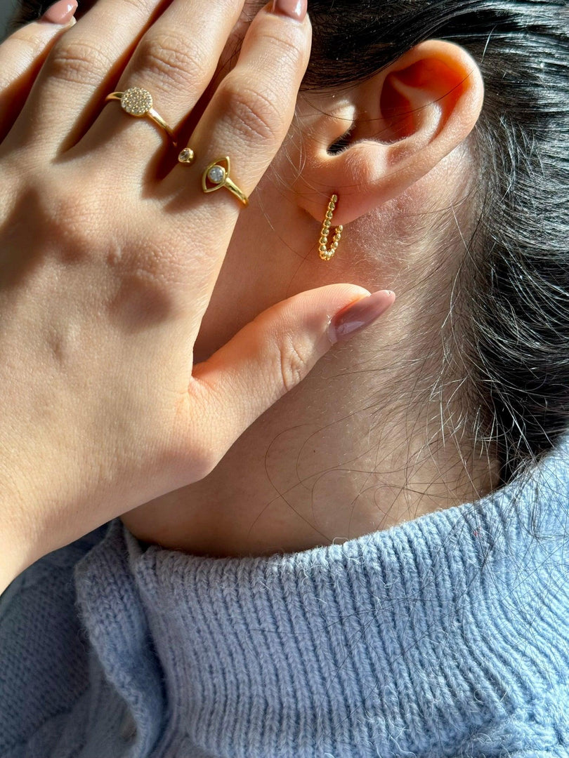 Beaded Hoop Earrings in Gold Vermeil - Nili Gem