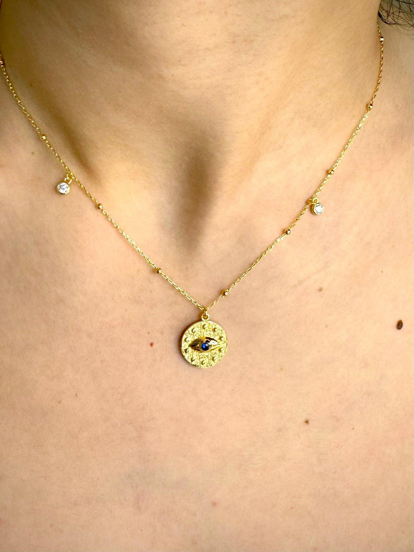 Blue Evil Eye Pendant and Chain necklace In Gold Vermeil - Nili Gem