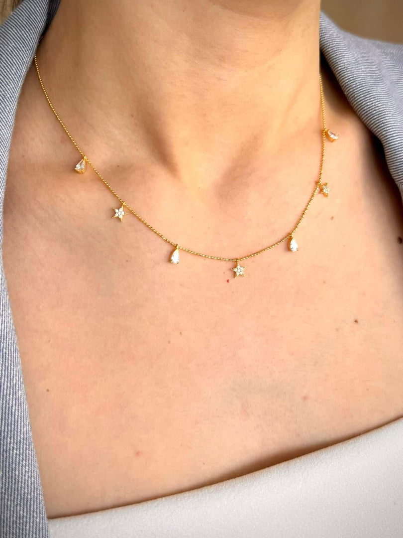 Chain Necklace Star And Tear in Gold Vermeil - Nili Gem