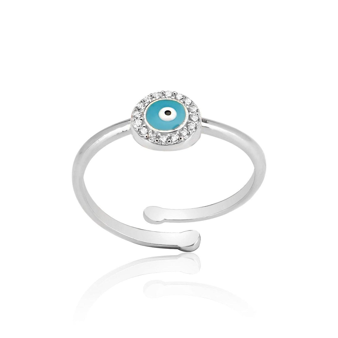 Classic Blue Evil Eye Adjustable Ring In Sterling Silver - Nili Gem