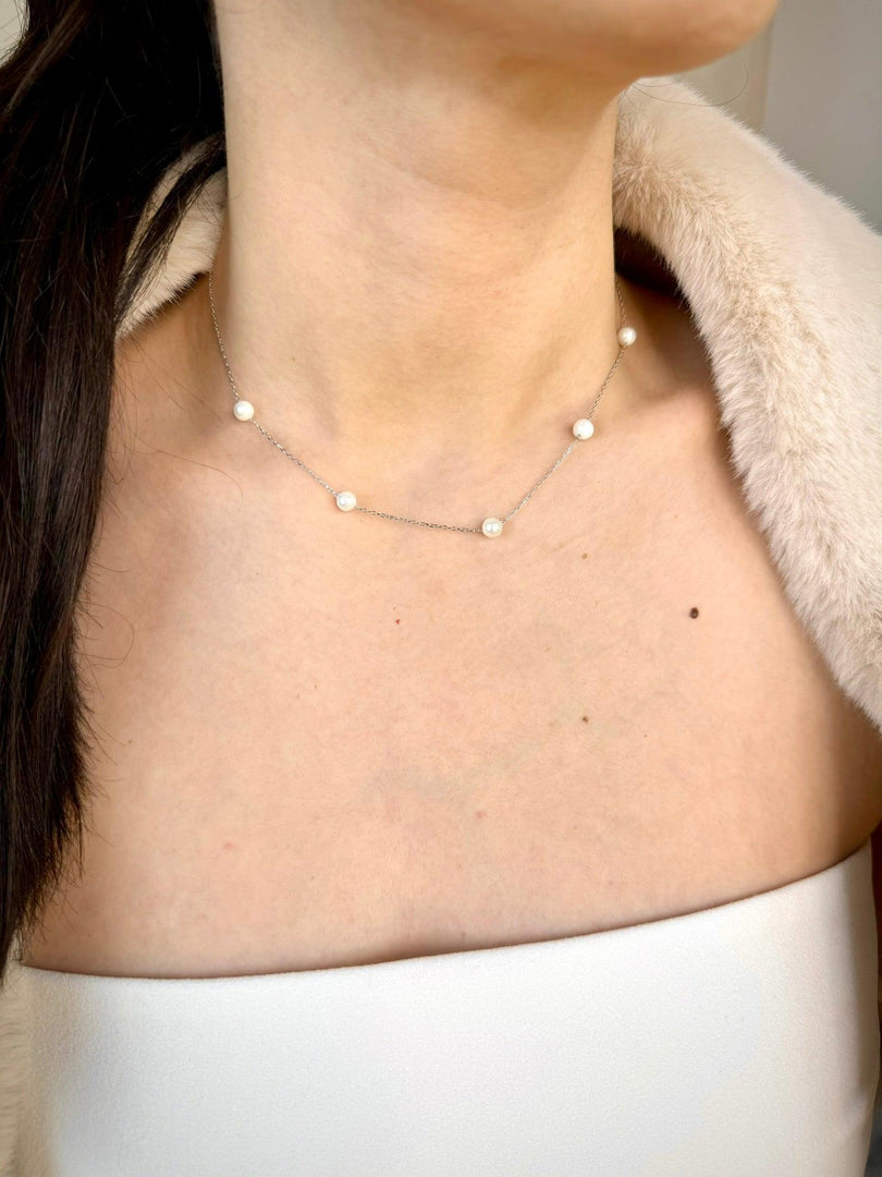 Classic Pearl Chain Necklace In Sterling Silver - Nili Gem