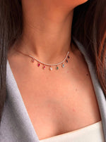 Load image into Gallery viewer, Colorful Dangle Station Necklace In Rose Gold Plating - Nili Gem
