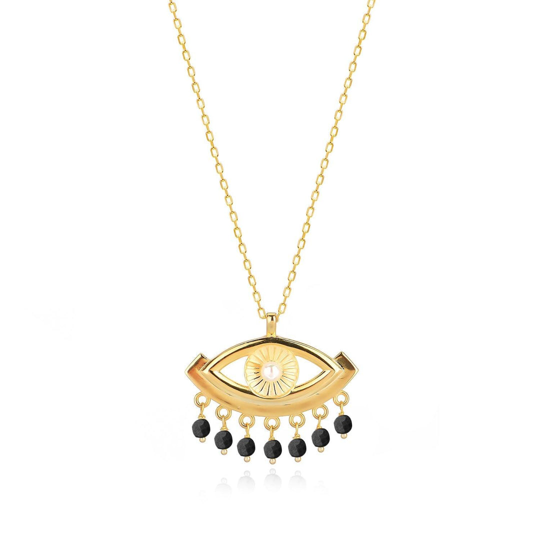 Dangling Evil Eye Pendant & chain In Gold Vermeil - Nili Gem