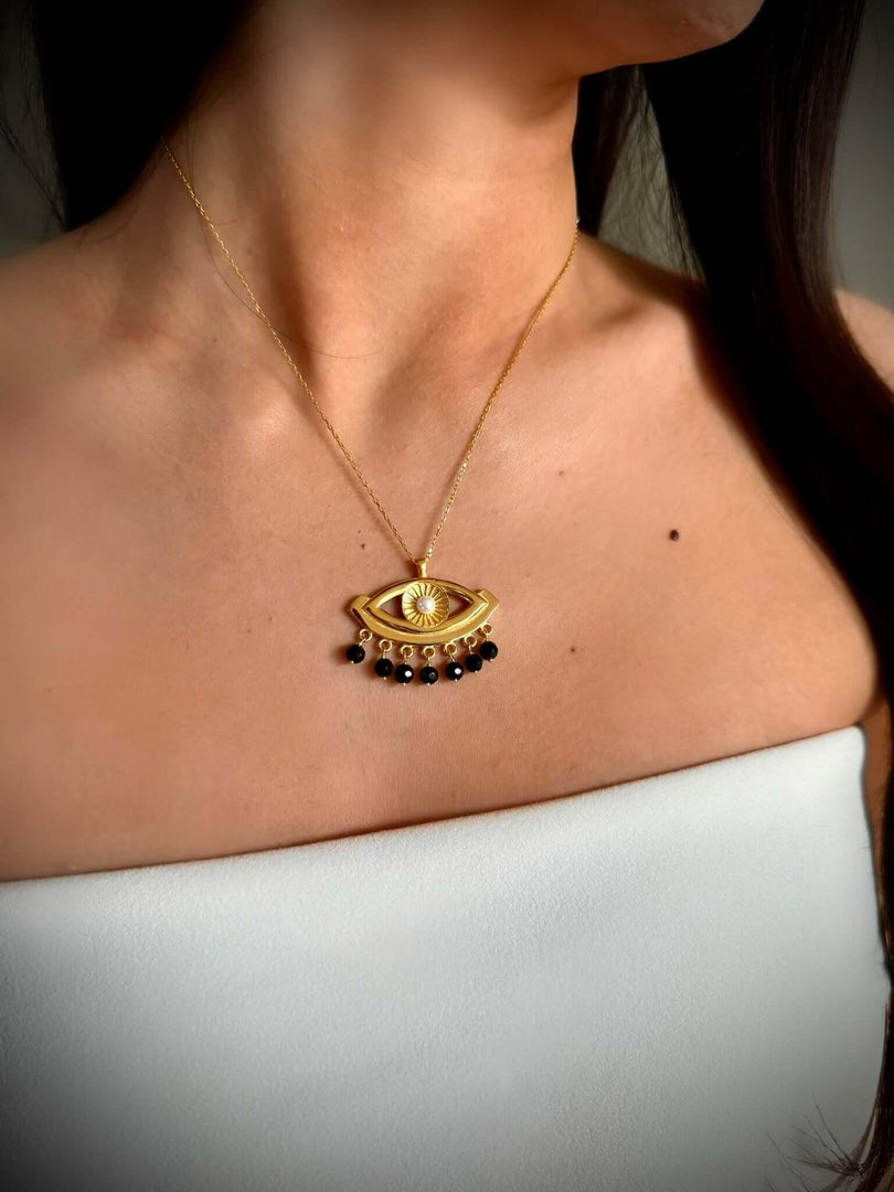 Dangling Evil Eye Pendant & chain In Gold Vermeil - Nili Gem