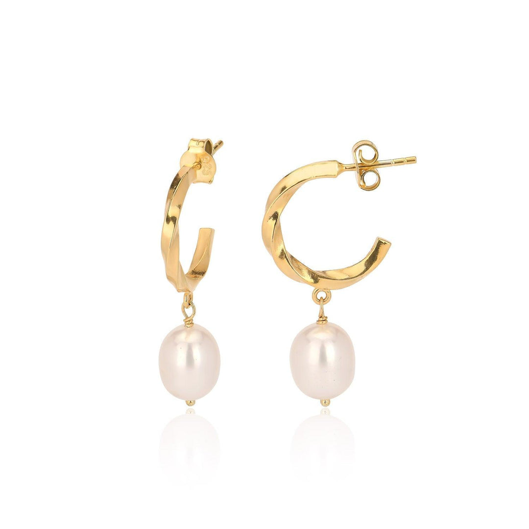 Dangling Fresh Water Pearl Half Hoop Earrings In Gold Vermeil - Nili Gem