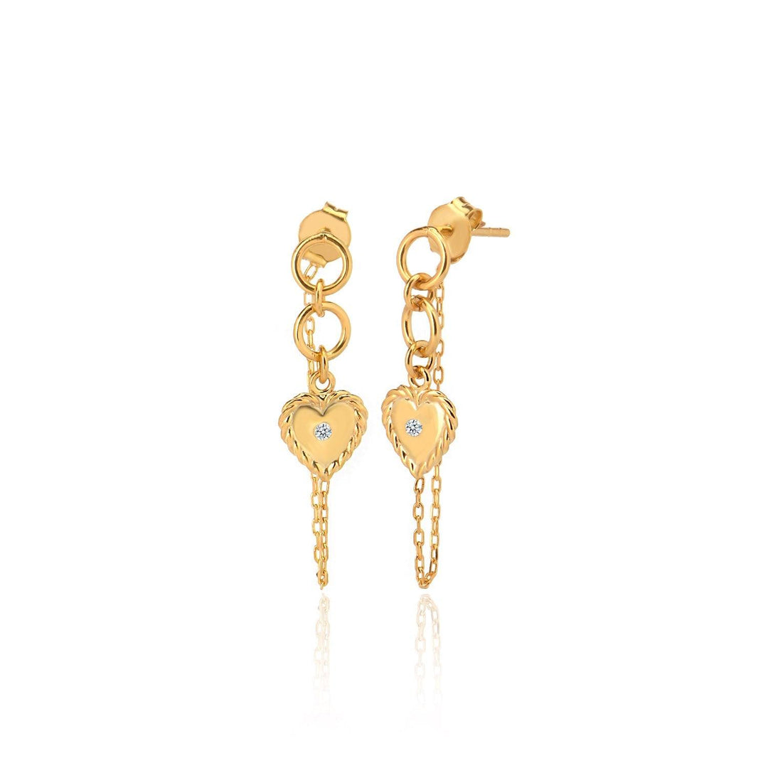 Dangling Heart Chain Earrings in Gold Vermeil - Nili Gem