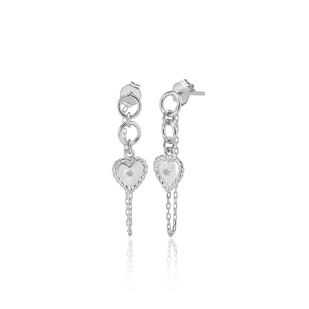 Dangling Heart Chain Earrings in Sterling Silver - Nili Gem