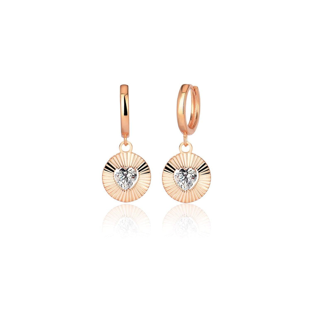 Dangling Heart Sun Hoop Earrings in Rose Gold Plaring - Nili Gem