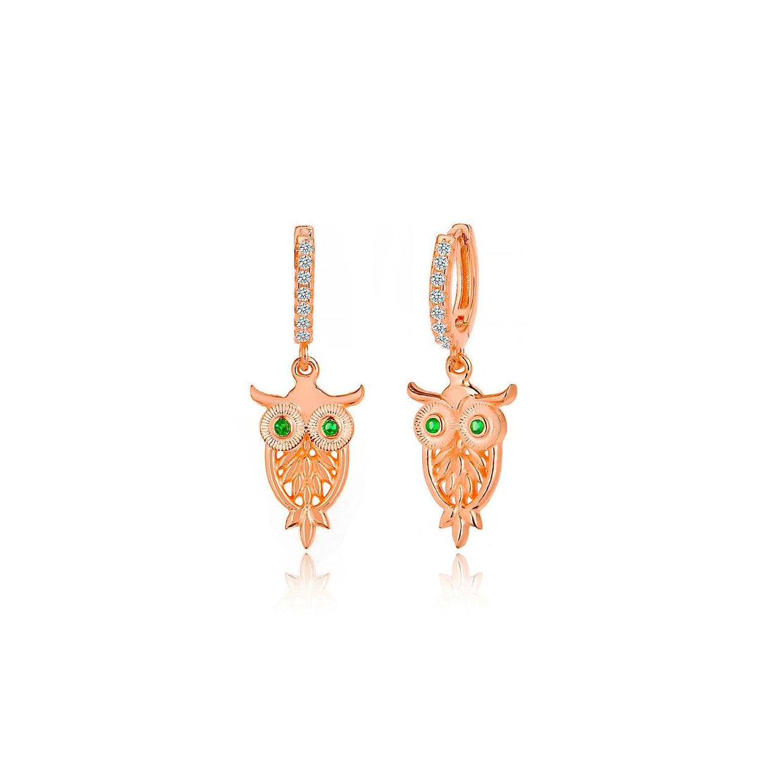 Dangling Owl Charm Hoop Earrings In Gold Vermeil - Nili Gem