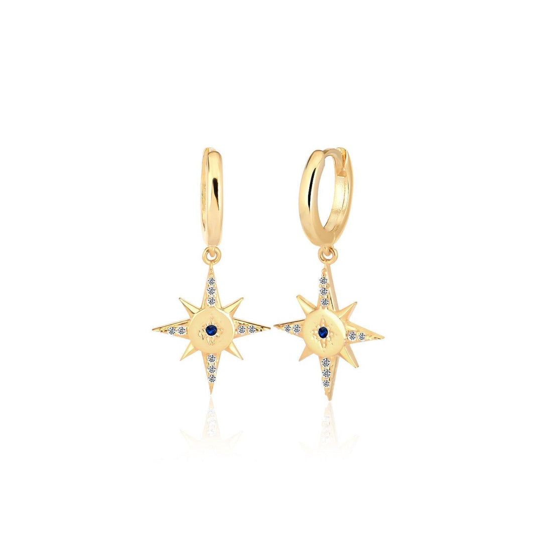 Dangling Shiny Star Hoop Earrings in Gold Vermeil - Nili Gem