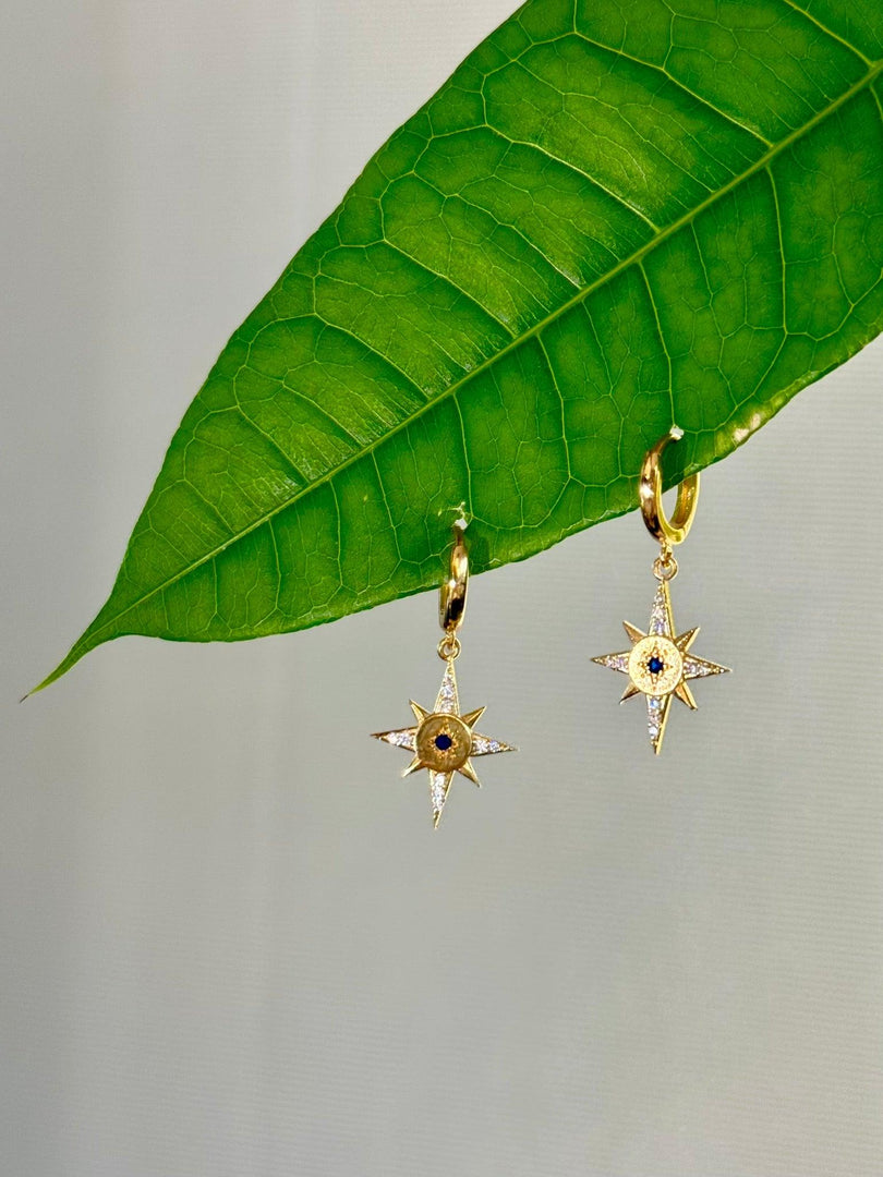 Dangling Shiny Star Hoop Earrings in Gold Vermeil - Nili Gem