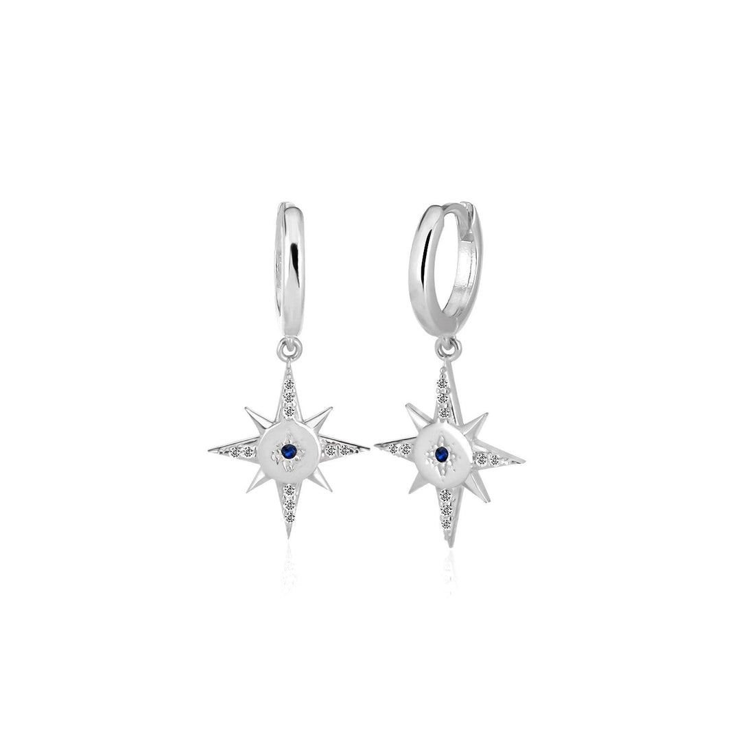 Dangling Shiny Star Hoop Earrings in Sterling Silver - Nili Gem