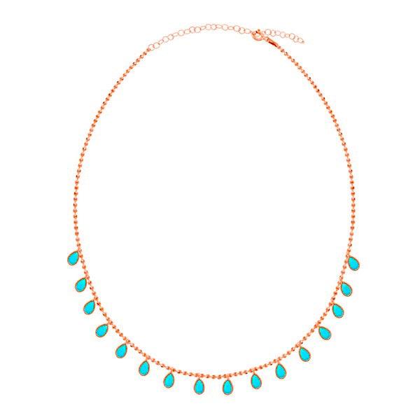 Dangling Tear Drop Turquoise Necklace In Rose Gold Plating - Nili Gem