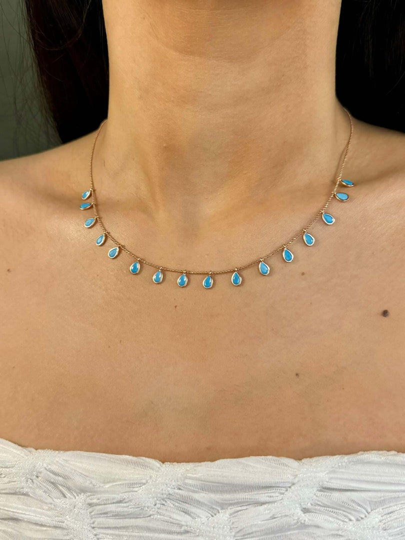 Dangling Tear Drop Turquoise Necklace In Rose Gold Plating - Nili Gem