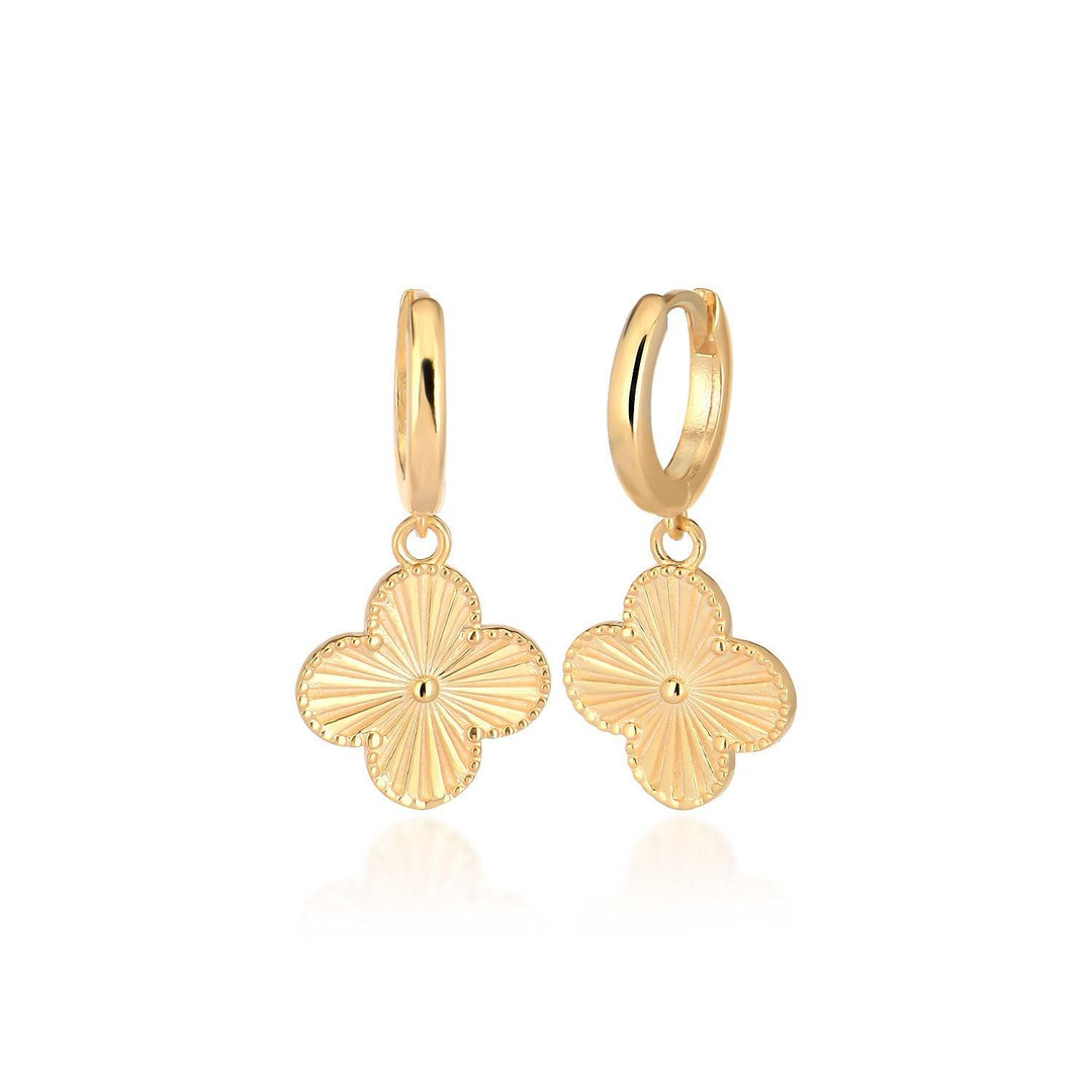 Diamond Cut Clover Dangling Hoop Earrings In Gold Vermeil - Nili Gem