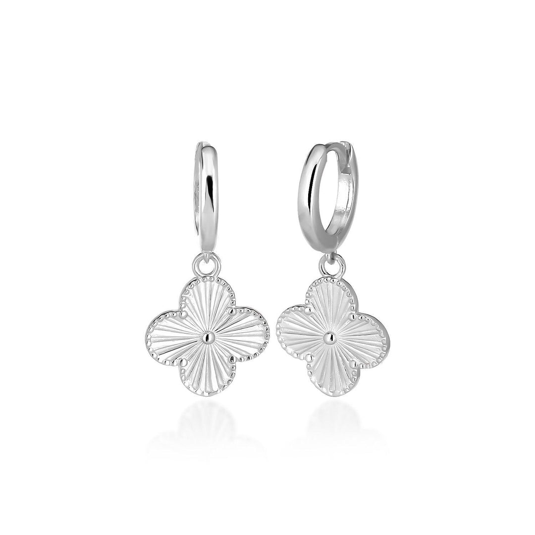 Diamond Cut Clover Dangling Hoop Earrings In Sterling Silver - Nili Gem