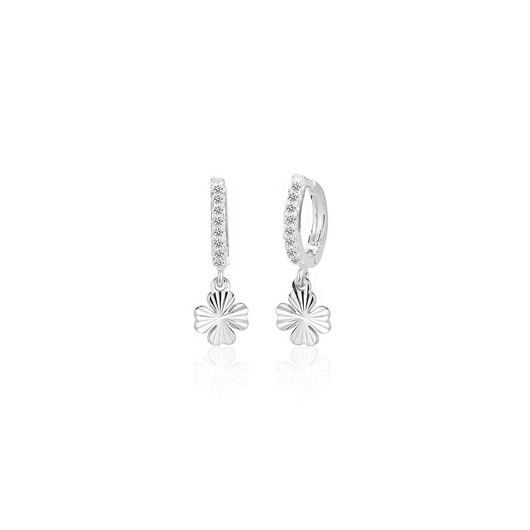 Diamond Cut Dangling Clover Hoop Earrings In Sterling Silver - Nili Gem