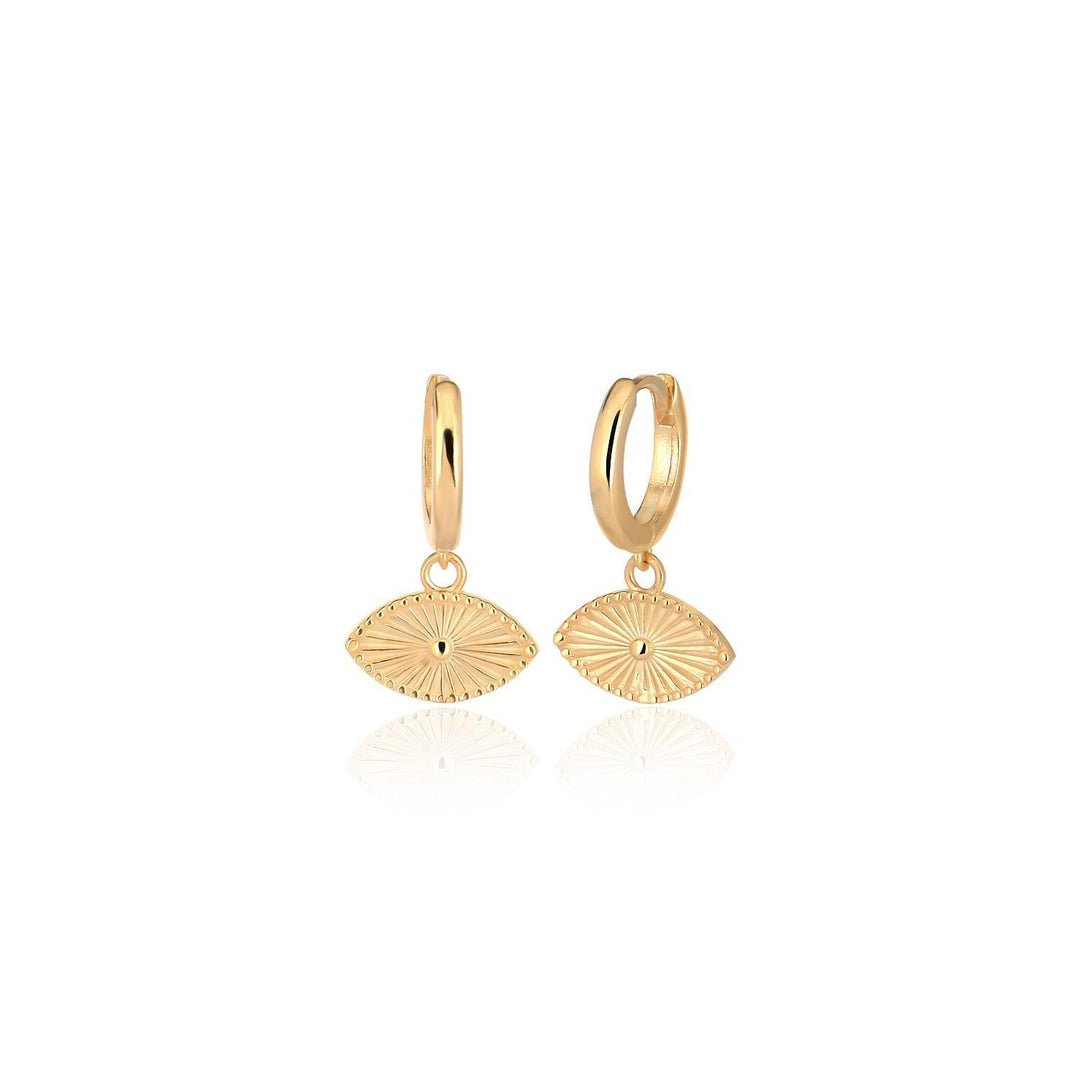 Diamond cut Dangling Evil Eye hoop Earrings In Gold Vermeil - Nili Gem