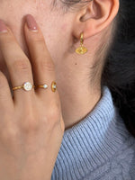 Load image into Gallery viewer, Diamond cut Dangling Evil Eye hoop Earrings In Gold Vermeil - Nili Gem
