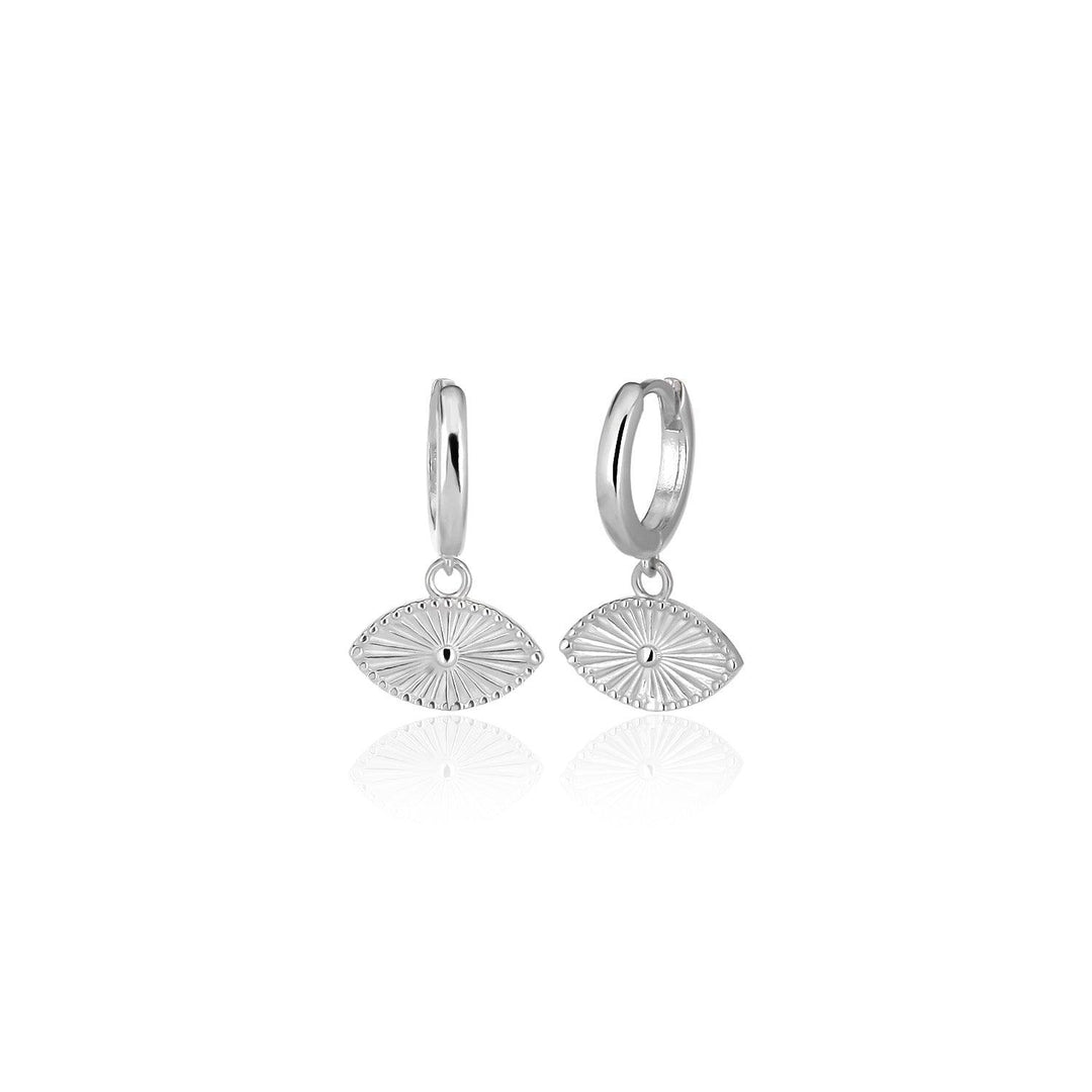 Diamond cut Dangling Evil Eye hoop Earrings In Sterling Silver - Nili Gem