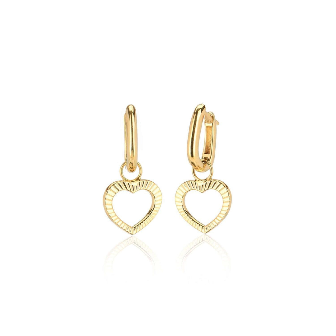 Diamond Cut Heart Shape Charms Latch Back Earrings in Gold vermeil - Nili Gem