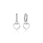Diamond Cut Heart Shape Charms Latch Back Earrings in Sterling Silver - Nili Gem