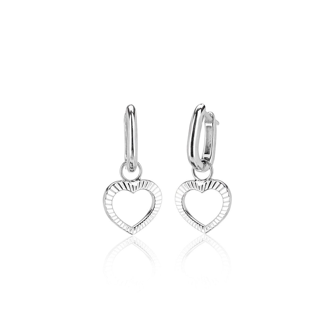 Diamond Cut Heart Shape Charms Latch Back Earrings in Sterling Silver - Nili Gem