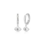 Diamond Cut Sterling Silver Dangling Evil Eye Hoop Earrings - Nili Gem