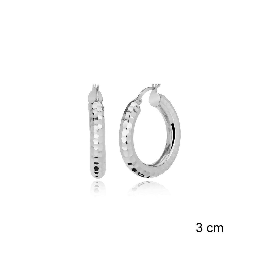 Diamond Cut Sterling Silver Latch Back Hoop Earrings - Nili Gem