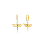 Load image into Gallery viewer, Dragonfly Charm Hoop Earrings In Gold Vermeil - Nili Gem
