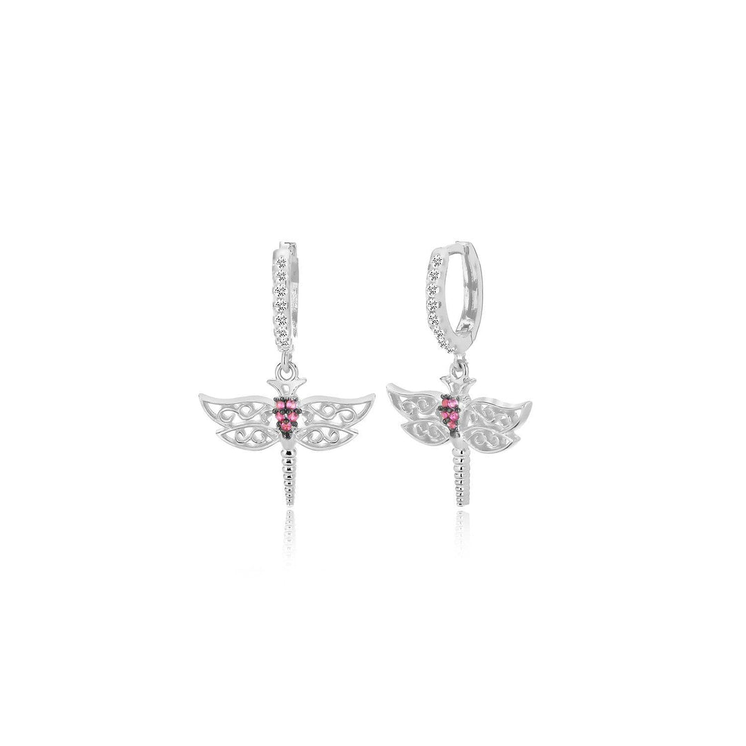 Dragonfly Charm Hoop Earrings In Sterling Silver - Nili Gem