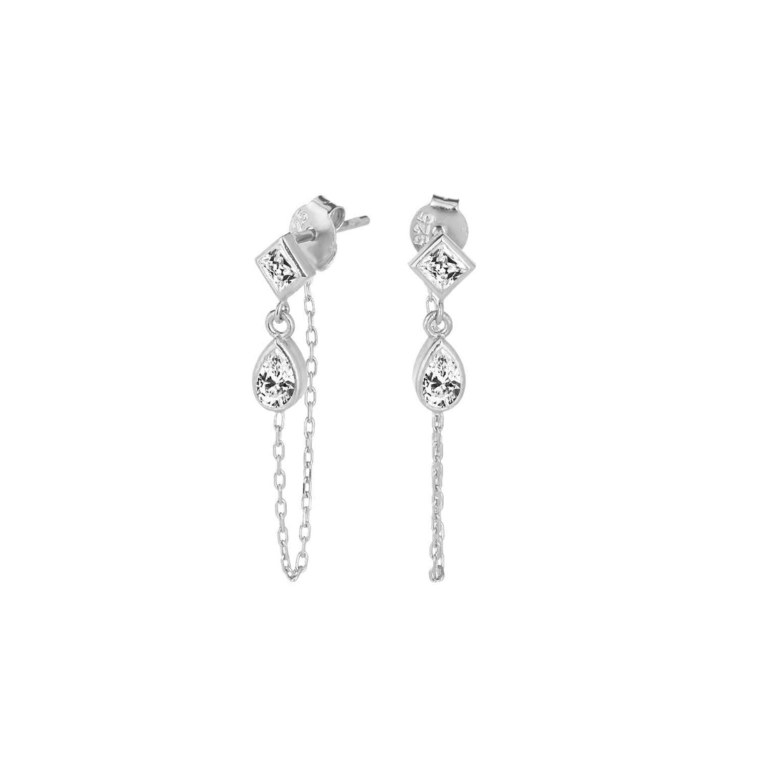 Drop Chain Earrings In Sterling Silver - Nili Gem