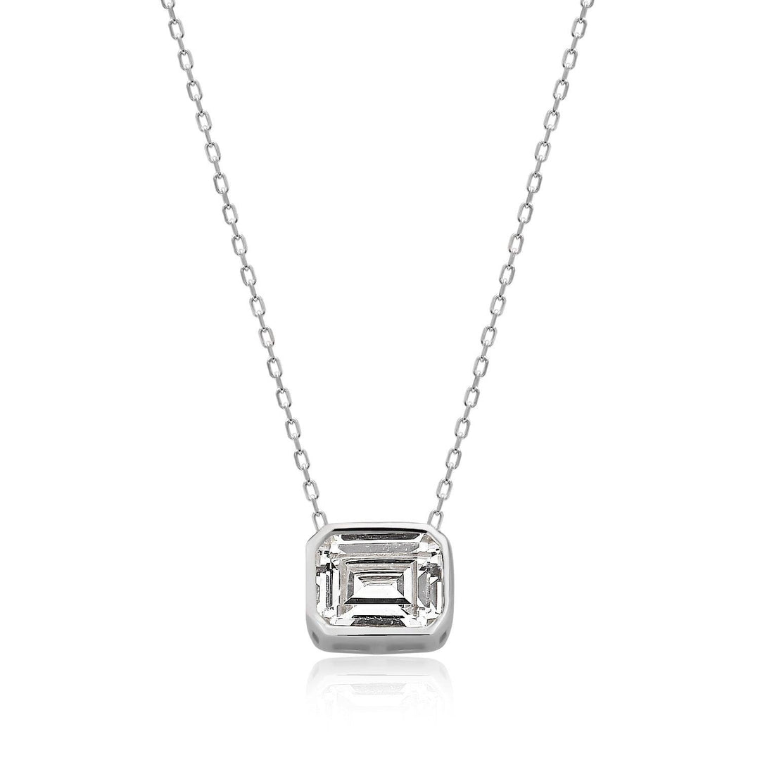 Emerald Cut Pendant And Chain In Sterling Silver - Nili Gem