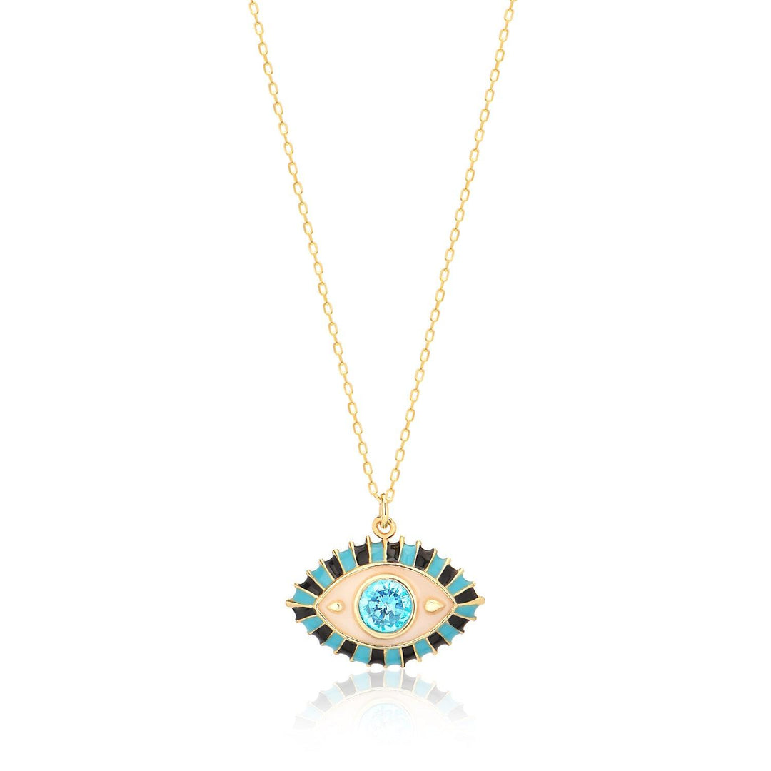 Enameled Evil Eye Pendant & Chain In Gold Vermeil - Nili Gem