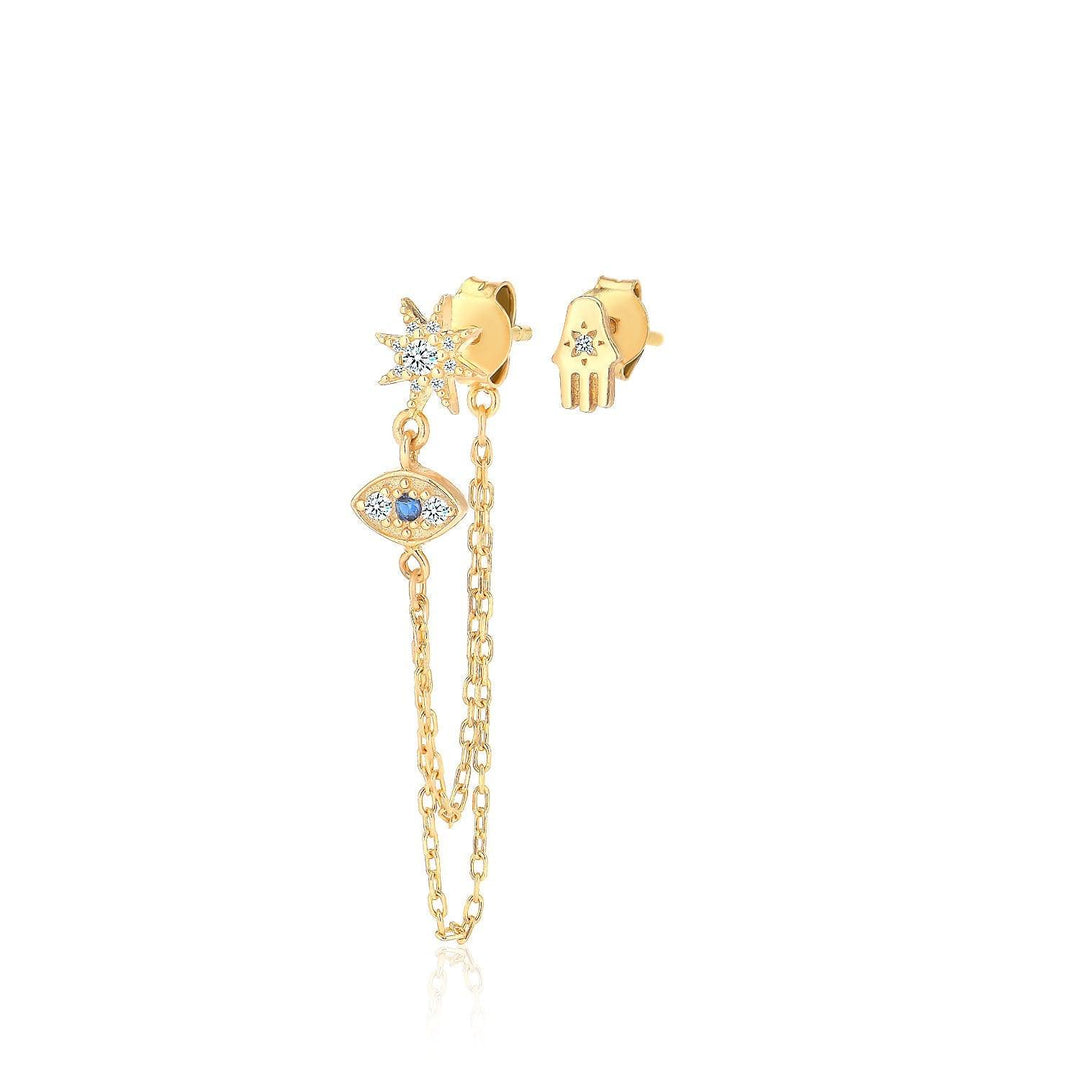 Evil Eye & Hamsa Stud Earrings in Gold Vermeil - Nili Gem